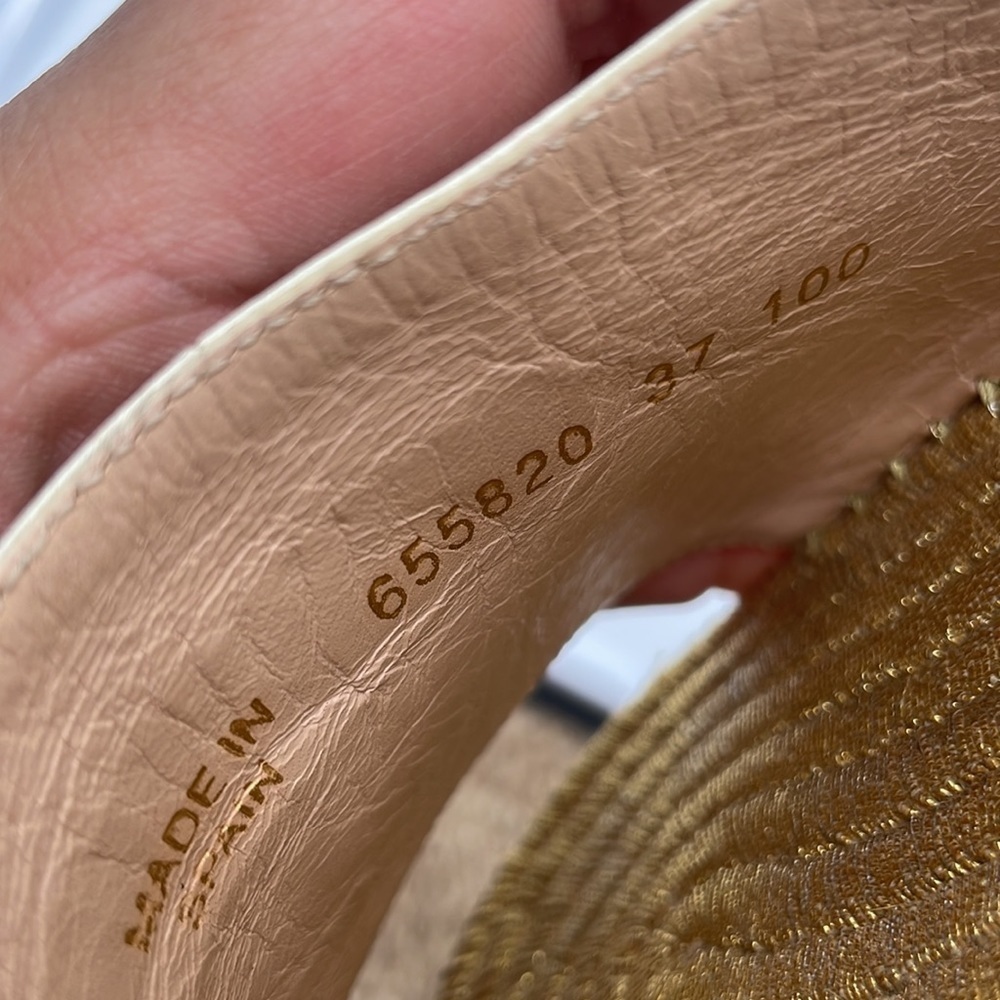 Gucci Ivory Gold GG interlocking heeled espadrille mules 37 - Picture 6 of 8